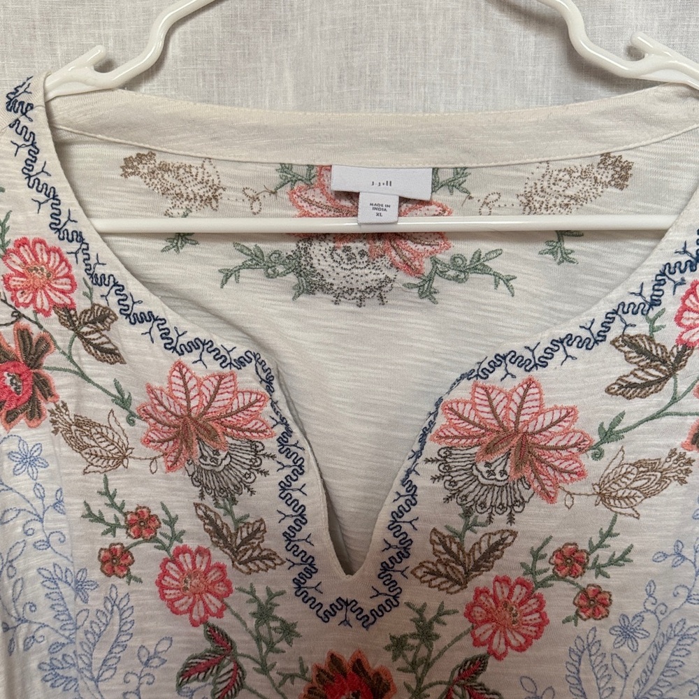 J. Jill Cream Tunic with Red and Green Embroidery